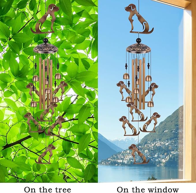 Bronze Dogs Wind Chimes for Home, Garden, Balconies, Rooms, Patio, Indoor, Outside Decor, Memorial Wind Bells, Retro Wind Catcher, Outdoor Blessing Wind Chime Gifts for Mom, Women, Grandma, Family