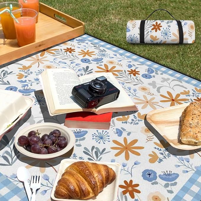 Extra Large Picnic Outdoor Blanket 60''x80'' Teal Blue Tribal Stripes Waterproof and Sandproof Picnic Mat for Beach Foldable Camping Accessories for Grass Lawn Park