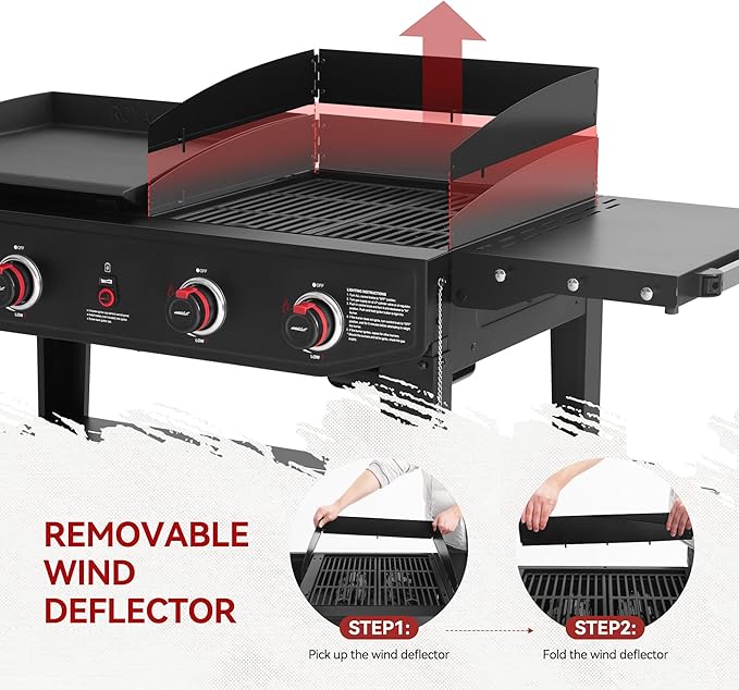 Royal Gourmet GD405A 4 Burner Propane Gas Grill and Griddle Combo with Grilling Gear Set, Griddle Grill Combo with Foldable Side Tables for Outdoor Cooking While Camping or Tailgating, Black