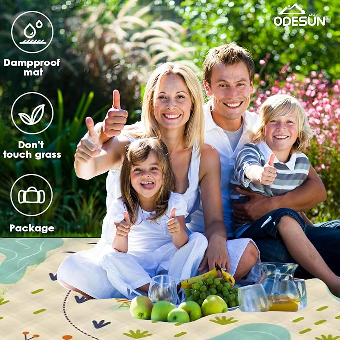 80"x60" Waterproof Picnic Blanket Large Outdoor Camping Blanket Foldable Picnic Camping Blanket Thicker Machine Washable Picnic Mat Portable Wearable for Picnics, Camping