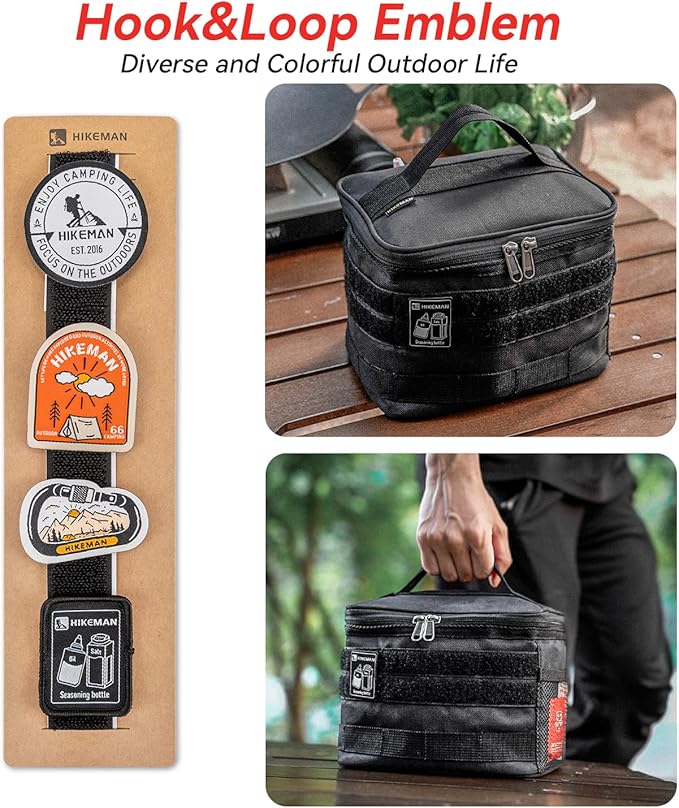 HIKEMAN Camping Portable Spice Set with 9 Spice Containers Pepper & Salt Spice Shakers, Separable Storage Bag for Outdoor Travel Camping BBQ Picnic (Black)