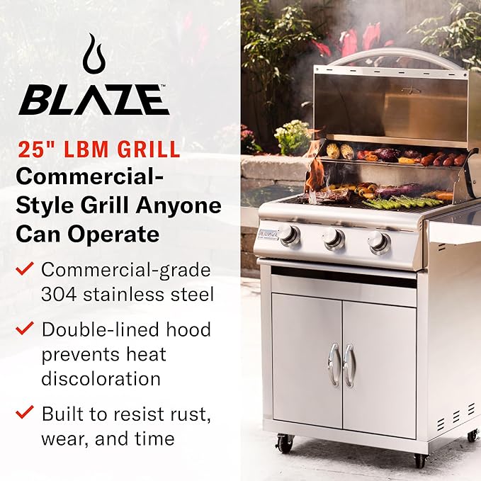 Blaze Outdoor Kitchen Grill | 25- inch Built-in Propane Gas Grill | 3 Burner Barbecue | Premium BBQ | Commercial Grade Grilling Experience | Best in Class Warranty | Prelude LBM BLZ-3LBM-LP