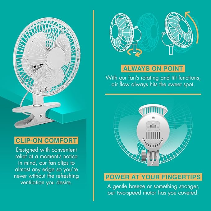 JOEY'Z 2 Pack - 6 INCH - 2 Speed - Adjustable Tilt, Whisper Quiet Operation Clip-On-Fan - Black