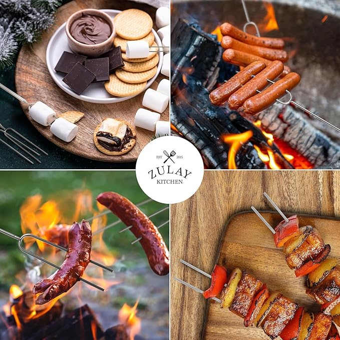 Zulay Sturdy Marshmallow Sticks for Fire Pit Extra Long - Great Smores Sticks Smores Kit for Fire Pit - Marshmallow Roasting Skewers - Hot Dog Fork Bonfire Glamping Camping Accessory 32" Value 20 Pack