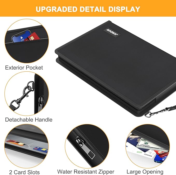 JUNDUN 5200℉ Fireproof Document Bag,13.5”x 9.6” Water Resistant and Fireproof Money Bag with Zipper,Home Fire Safe Storage Bag Pouch for Letter Size Documents,Cash,Passport and Cards