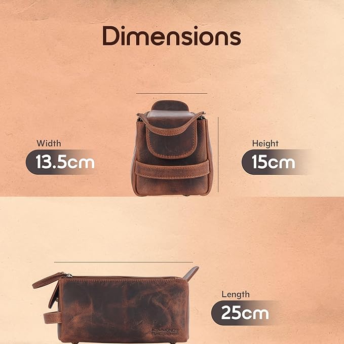 Genuine Leather Travel Toiletry Bag for Men and Womens Makeup Bag Organizer, Grooming and Shaving Essentials- Mens Dopp Kit for Travel - Large Cosmetic Bags for Women - Vintage Tan