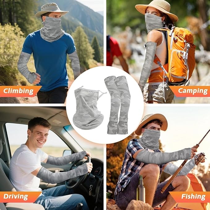 Grey UV Sun Protection Arm Sleeves for Men Women Teenager, Fishing Cycling Driving Ice Silk Cooling Arm Sleeves
