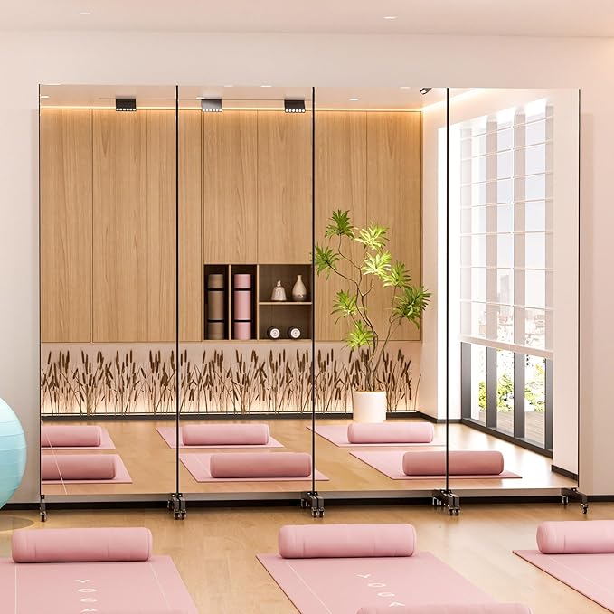 brisafe Home Gym Mirror 360° Swivel on Wheels, 71" X 24" Nano Film Super Lightweight Unbreakable Full Length Mirror for Yoga, Dance Studio, Black