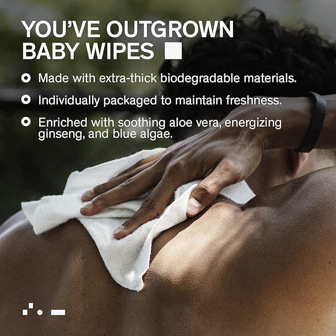 Body Wipes by Bravo Sierra - 10 Individually Wrapped Extra Thick Biodegradable Shower Wipes with Benzalkonium Chloride & Aloe Vera for Adults, Men and Women - No Rinse Bathing Camping & Travel Wipes