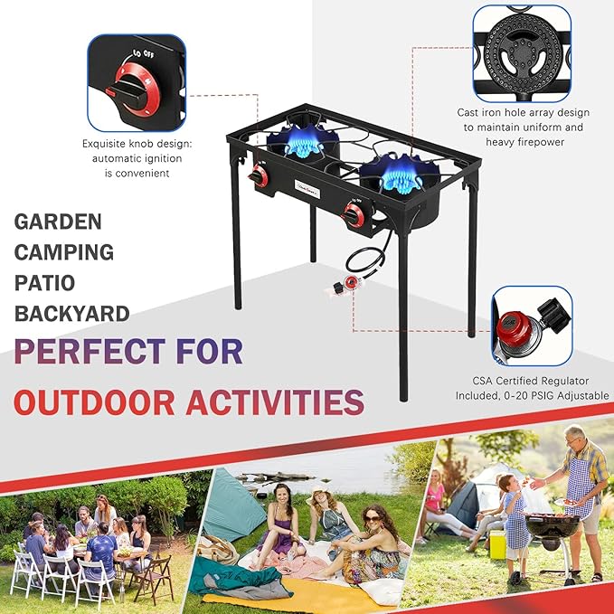 Vivicreate High Pressure Propane Gas Regulator 20 PSIG Outdoor Camping BBQ Grill Stove Burner Estufas de Gas para Cocinar Afuera Es gas propano