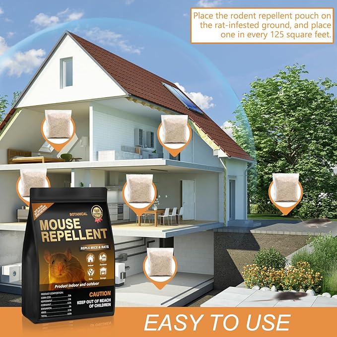 12 Pack Mouse Repellent Pouches,Rodent Repellent for Car Engines,Mouse deterrents That Works,Peppermint Oil to Repel Mice and Rat