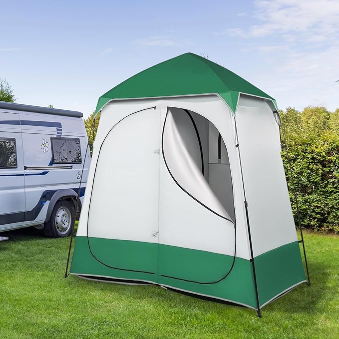 VINGLI 2 Room Shower Tent, 7.5 FT Instant Pop Up Shelter with Carrying Bag, Privacy Changing Room Tent,Perfect for Portable Toilet, Camping, Dressing, Outdoor Indoor, Easy Set Up