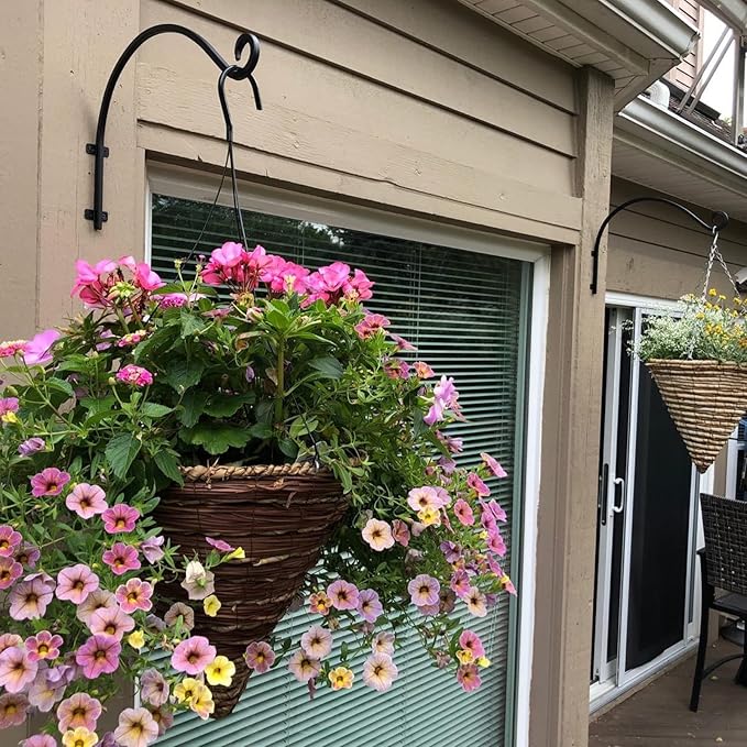 4Pack Heavy Duty Plant Hanger, 16inch Outdoor Hanging Plant Bracket, 60lbs Bearing Capacity Metal Wall Flower Pot Hanger Hooks, Wall Hanging Hooks for Wind Chimes, Bird Feeders, Lanterns