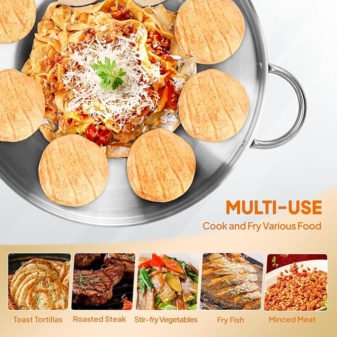 ROVSUN 23" Concave Comal Set with 80,000BTU Propane Stove, Stainless Steel Discada Disc Cooker with Burner Stand for Backyard & Outdoor Cooking, Taco Para Cocinar Carnitas Tortillas Stir Fry Wok