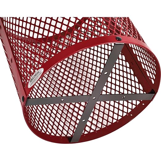 Global Industrial 36 Gallon Outdoor Steel Trash Can with Dome Lid and Raised Base, Plastic Liner and Anchor Kit Included, 23-1/2" Diameter x 43" H, Powder Coat Finish, Unassembled, Red