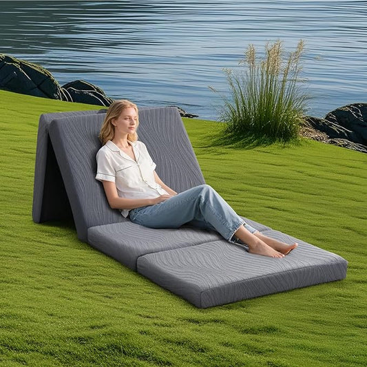 Memory Foam Camping Mattress Pad, 3 Inch Thick Waterproof Foldable Sofa Bed Floor Mattress, Portable Sleeping Pad for Adult, Sleeping Mat for Travel RV Camping Guest Yoga