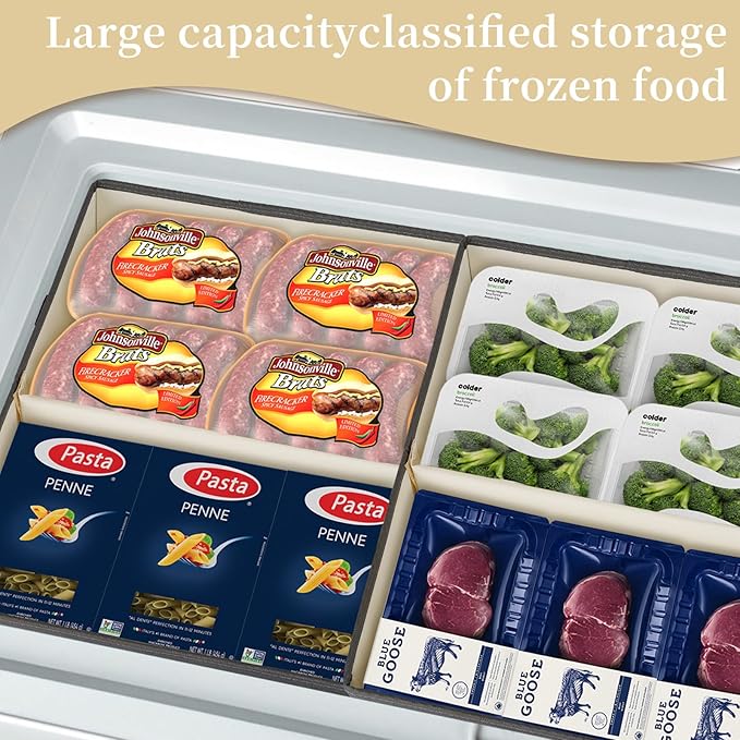 Freezer Organizer Bins, 4 Pack Collapsible Deep Freezer Organizer Bins for 15"x14"x9", freezer Storage Bins with Removable Dividers, Handles (Dark Grey, 4 Pack)