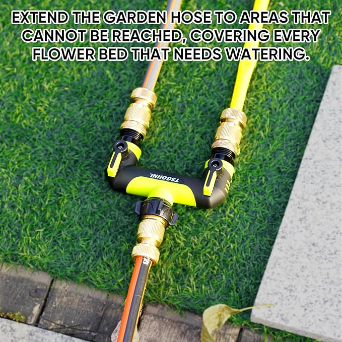 Garden Hose Splitter, 3/4-Inch Hose Manifold, Outdoor Faucet Adapter - Soft TPR Covering - Lightweight Non-Slip Sun-Resistant 2-Way Valve（green）