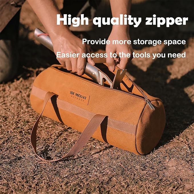 Tent Stakes Bag, Double Layer Tent Pole Pegs Storage Bag, Camping Accessories Large-Capacity Canvas Tool Bag with Zipper for Man Camping, Hiking (40cm Green)