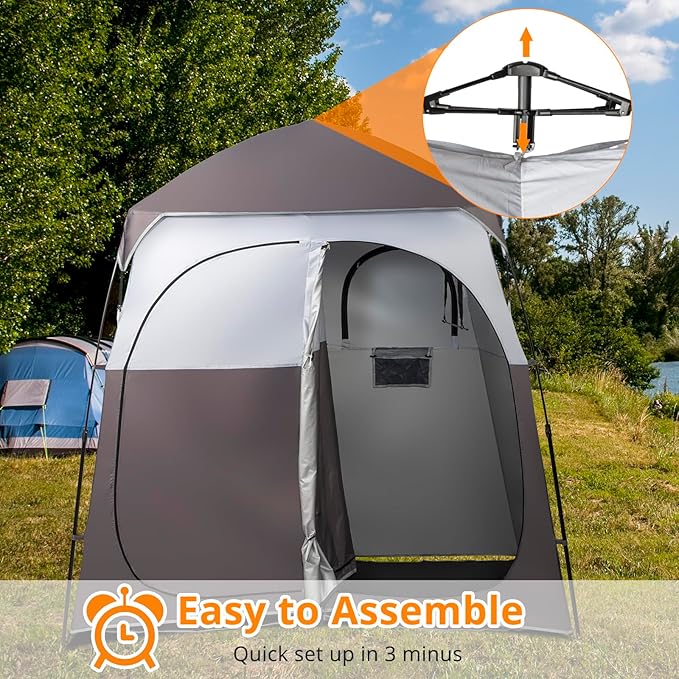 VINGLI 2 Room Shower Tent, 7.5 FT Instant Pop Up Shelter with Carrying Bag, Privacy Changing Room Tent,Perfect for Portable Toilet, Camping, Dressing, Outdoor Indoor, Easy Set Up
