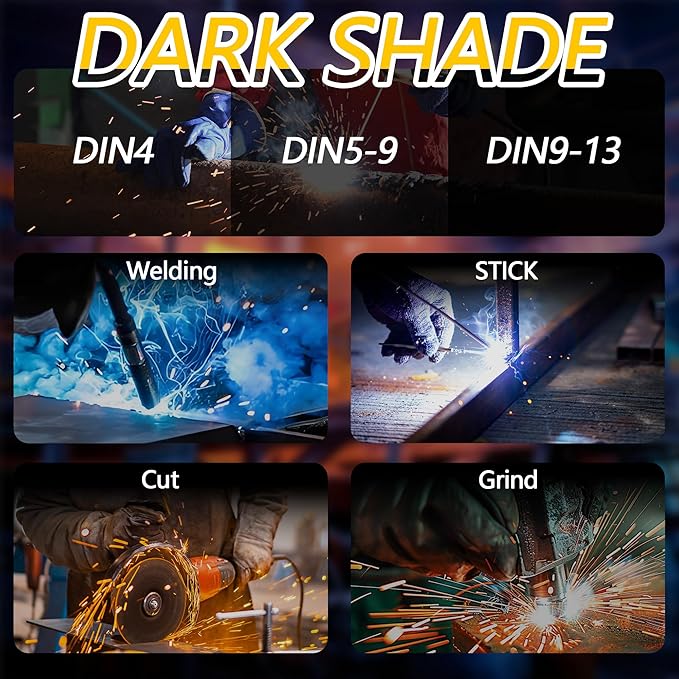 Auto Darkening Welding Helmet with Large Viewing Screen, Solar Powered, Adjustable Shade Range 9-13, Lightweight Welding Mask for TIG MIG ARC Plasma Cutting