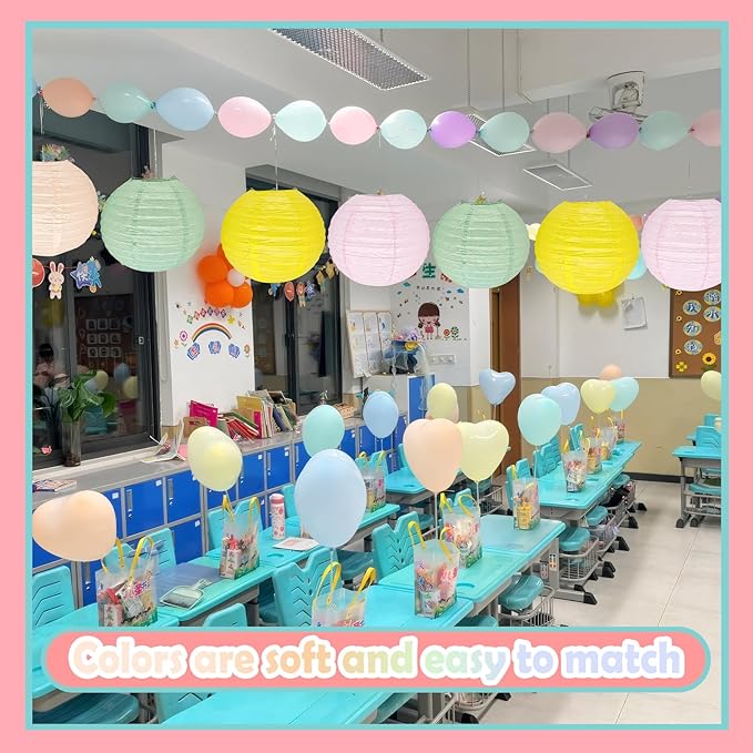 12Pcs 10" Colorful Pastel Paper Lanterns for Classroom Spring Children's Room Mother's Day Baby Shower Wedding Birthday Party Decorations, Macaron Rainbow Pastel Classroom Decor (10 inch)
