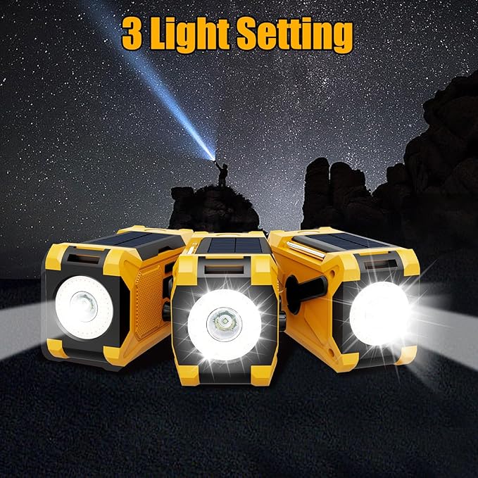 10000mAh Emergency Hand Crank Radio with LED Flashlight, AM/FM NOAA Portable Weather Alert Radio, Solar Powered with Phone Charger, USB Charged, Headphone Jack, SOS Alarm, Compass (Yellow)