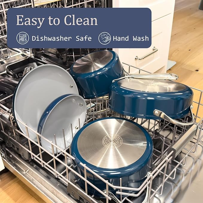 3.5qt Nonstick Ceramic Sauce Pan with Lid (8.19") Even Heat Distribution Non Toxic PFAS Free Healthy Cooking Pot for All Stovetops (Induction/Gas/Electric) Oven Safe 500°F, Avocado Green