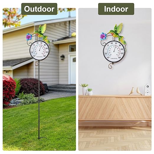 Hummingbird Indoor Outdoor Thermometer, Large Digital Metal Garden Stake Outside Thermometer Waterproof Decorative for Patio, Lawn, Room, No Battery Required