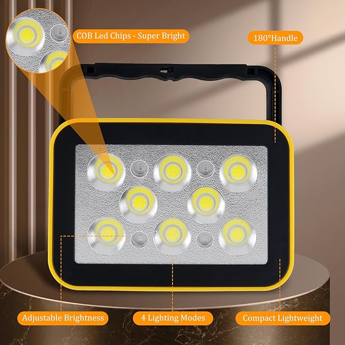 4 Pack Work Light Portable COB LED Super Bright Rechargeable Flood Light Working Lamp Stand USB Cordless Battery Powered Worklight Tool for Outdoor Camping