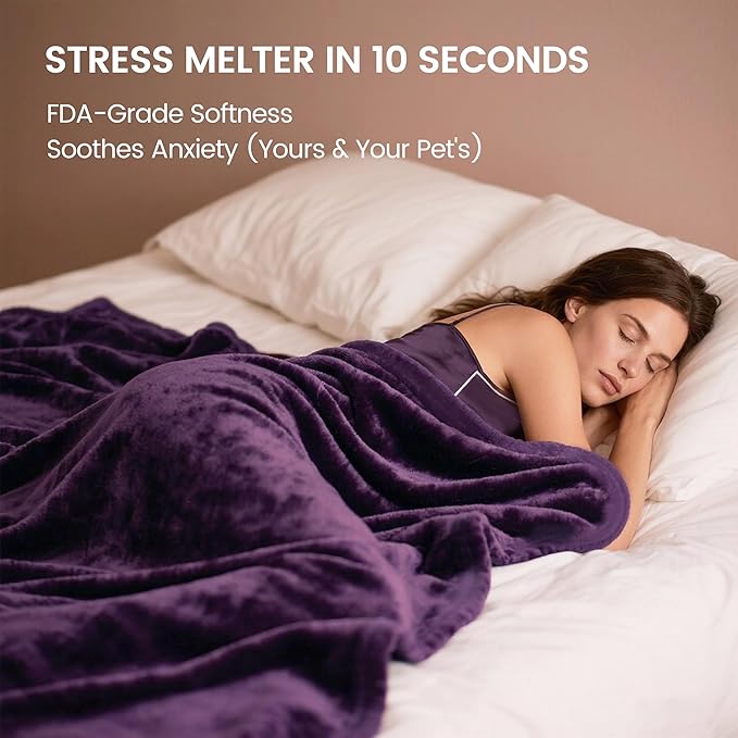 gogobunny Waterproof Bed Blanket, Reversible Sherpa Fleece Throw Blanket for Dog Puppy Cat, Furniture Cover Protects Bed Couch Sofa from Liquid Pee and Pet Fur (Dark Purple, 50x60 inches)