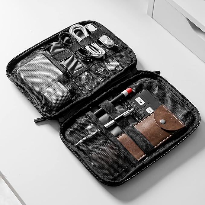 BAGSMART Electronics Travel Organizer Case, Tech Accessories Cord Storage Bag for Phone, Power Bank, SD Card, Cables, Black