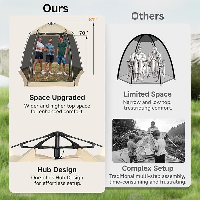 Alvantor Upgraded Screen House Gazebo, 2-4-6 Person Pop Up Screen Tent, Instant Screen Room with Carry Bag, Outdoor Mosquito Tent Camping, Sun Shade Shelter for Patio, Garden, Backyard, Deck