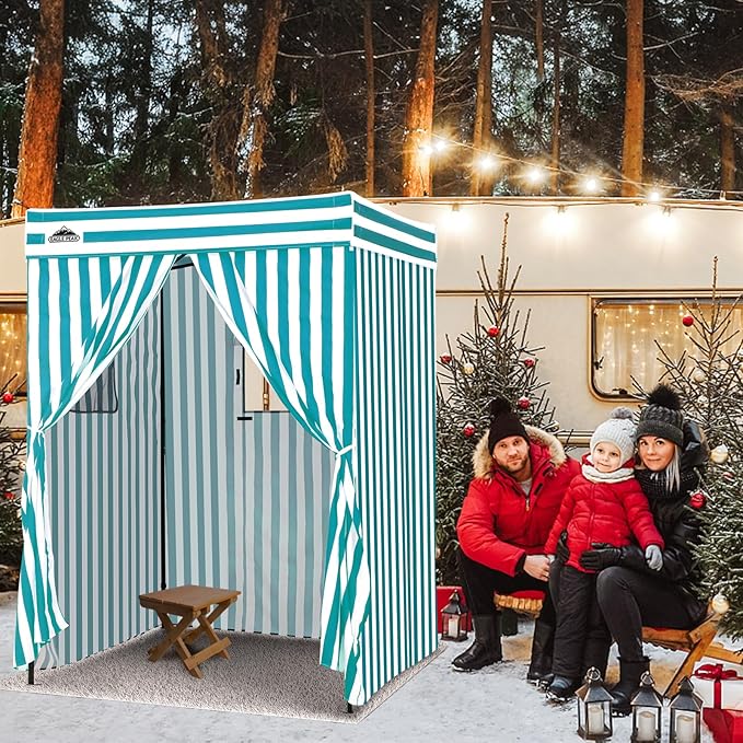 EAGLE PEAK Flex Compact 5x5 Pop-up Canopy Changing Room, Portable Privacy Dressing Room for Indoor Fashion Photoshoots, Camping, or Pool, White/Light Blue