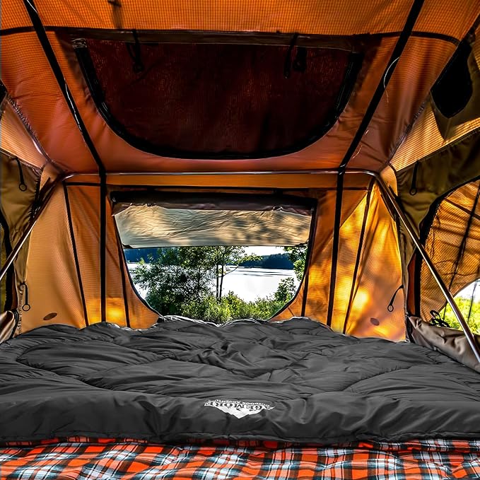 AGEMORE 0 Degree Double Sleeping Bag for Adults, Cotton Flannel Lined 2 Person Queen Size Warm Sleeping Bag for Family Winter Camping or RV Traveling