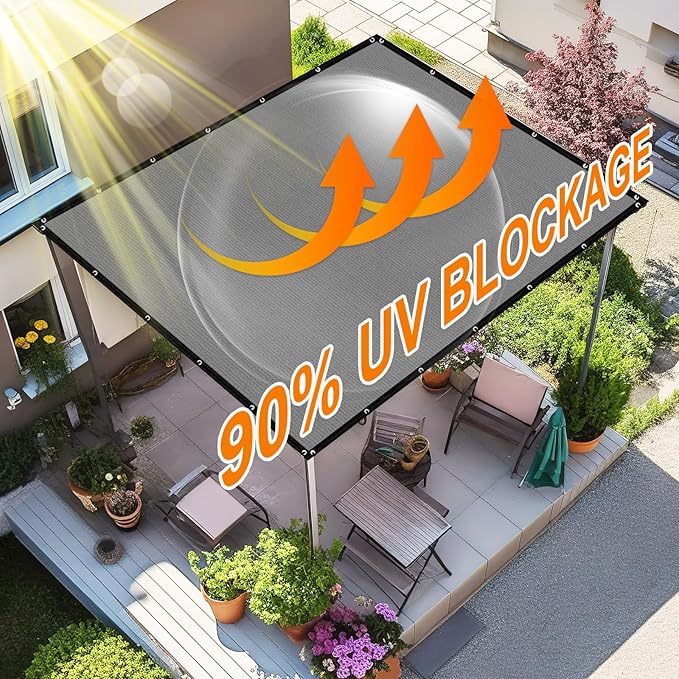 Artpuch 90% Sun Shade Cloth, 10 x 12 FT Pergola Shade Cover Canopy with Grommets, Sun Screen Fabric Tarp for Patio, Outdoor, Garden, Backyard, Light Grey