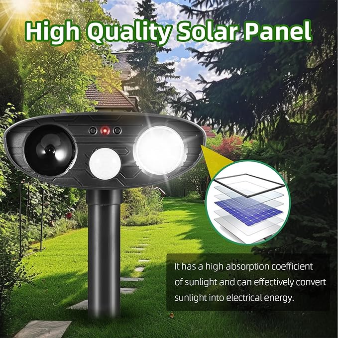 4Pack Ultrasonic Raccoon Repellent Outdoor Solar Animal Repellent with Motion Sensor&Strobe Light Cat Deterrent Outdoor Deer Repellent Device to Scare Skunk Squirrel Rabbit Repellent for Yard