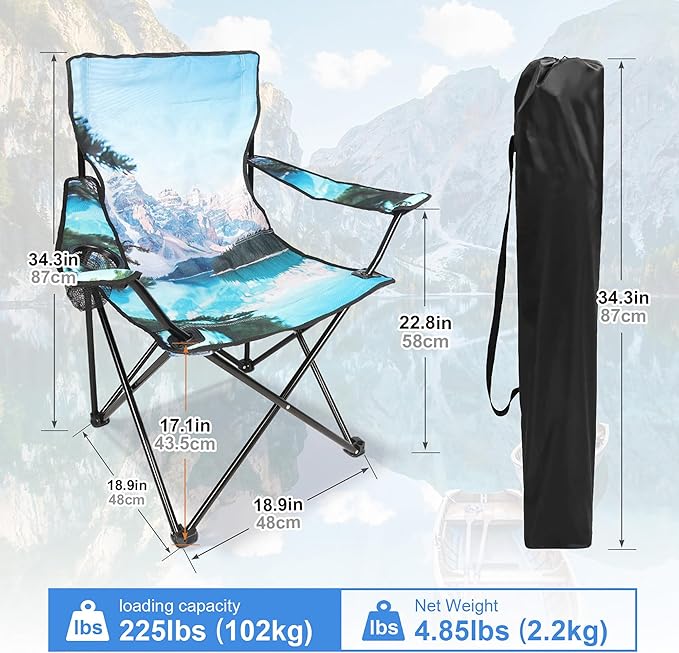 2 Pack Folding Camping Chair,Portable Lawn Chair w/Cup Holder,Carry Bag,Heavy Duty Outdoor Camp Chair for Adults,Perfect for Garden,Hiking,Picnics and Beach Trips,White Sonwy Mountain