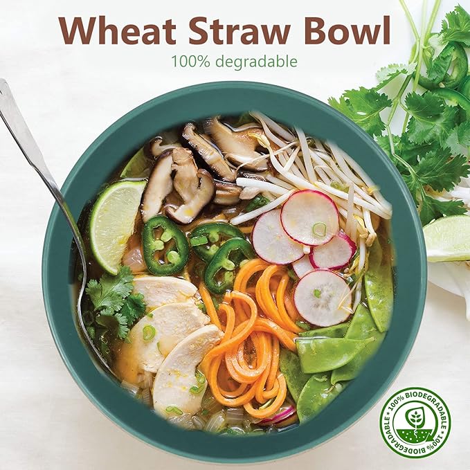 Homienly Wheat Straw Cereal Bowls 26 OZ, Microwave and Dishwasher Safe Wheat Straw Bowls, Alternative to Plastic Bowls Reusable, Unbreakable Bowl for Serving, Snack, Dinner, Soup(Green, 26 OZ)