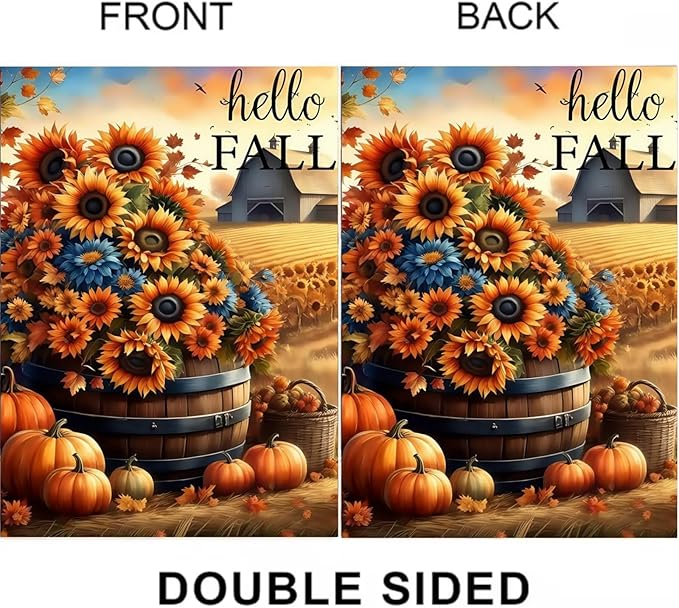 Fall Garden Flags 12x18 Double Sided, Sunflower Pumpkin Yard Flags for Outside,Autumn Small Yard Flags for Decor Outdoor