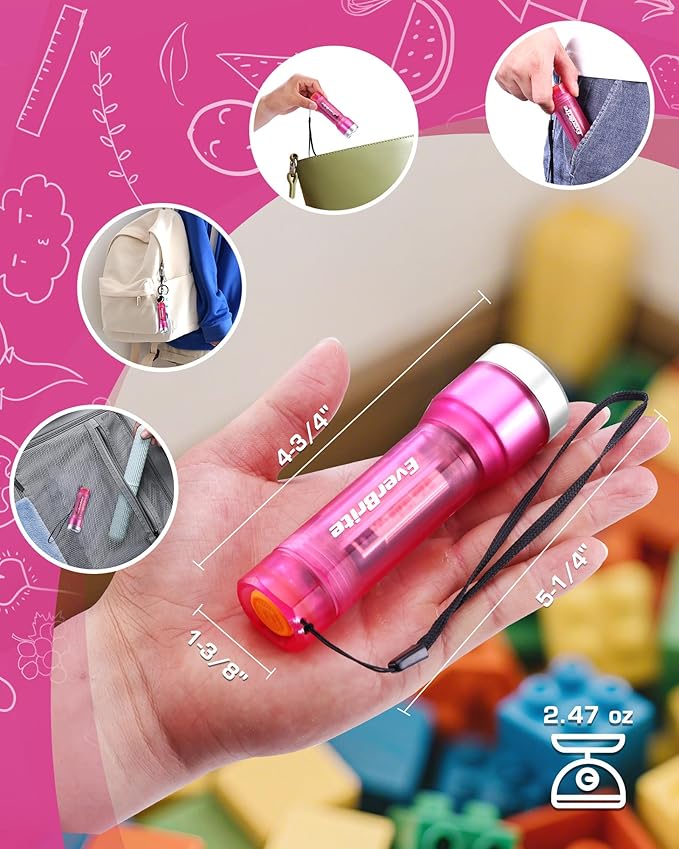 EverBrite Mini Flashlight, LED Flash Light with 3 Modes, 3 AAA Batteries Included, Water-Resistant Small Flashlight for Emergencies and Camping, Pink, 1 Pack