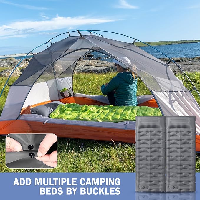 Sleeping Pad, 6" Extra Thick Camping Mat with Pillow Built-in Foot Pump, Ultra Comfortable Inflatable Sleeping Mat for Camping, Backpacking, Hiking, Camp Tent - Enjoy a Comfy Sleep