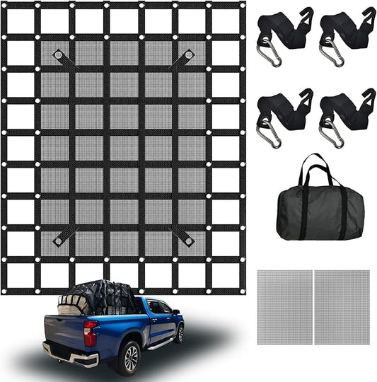 Heavy Duty Truck Bed Cargo Net - 2 Size Options with J Hooks & Reinforced Mesh, Universal Pickup Truck Organizer Secure Transport