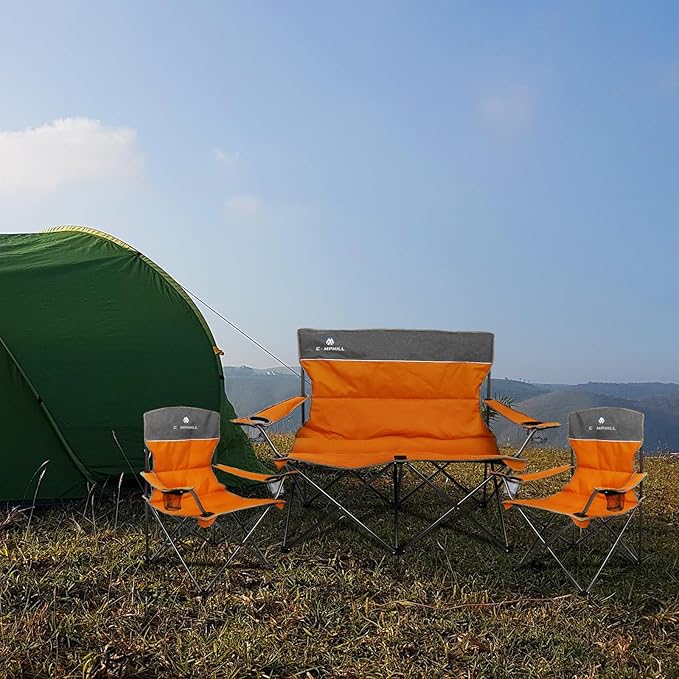 Camping Chair Set of 3, Outdoor Folding Camping Chairs for Heavy People with Cup Holder & Carry Bag,Collapsible Chair Include One Sofa Chair and Two Single Chair,Support up to 500lbs