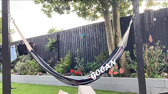 Brazilian Double Hammock 2 Person Extra Large 220x160cm Total Length 330cm Load 500lb Canvas Cotton Hammock for Patio Porch Garden Backyard Lounging Outdoor and Indoor(Dark Blue)