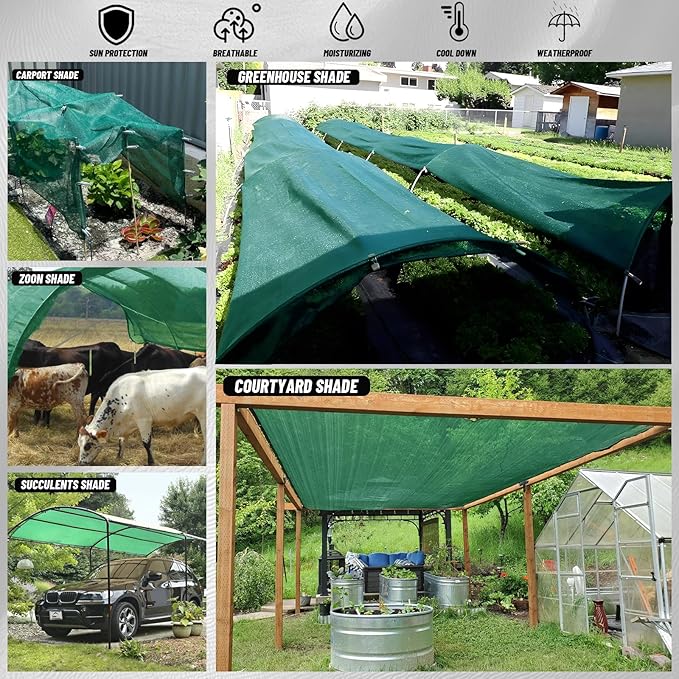 Cool Area 90% Sun Shade Cloth Mesh Tarp with Grommets for Plant Cover 6x8ft Patio Canopy Garden Pergola Blackhouse Car Barn Kennel Green