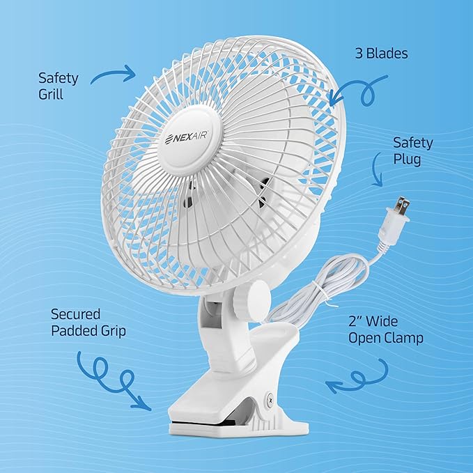 6-Inch Clip on Fan, 360 Degree Rotation, Two Speed Portable Clip Fan With Strong Clamp Grip, Quiet Operating Desk Fan Plug-in AC Made Of Durable Material, Great For Bedroom, Office, Living Room