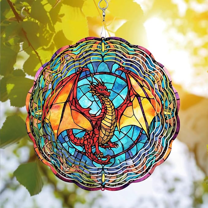 Dragon Wind Spinner, Dragon Wind Spinner Hanging for Yard and Garden, Unique Gift Wind Spinner, 3D Hanging Wind Spinner Outdoor, Cute Dragon Wind Spinner