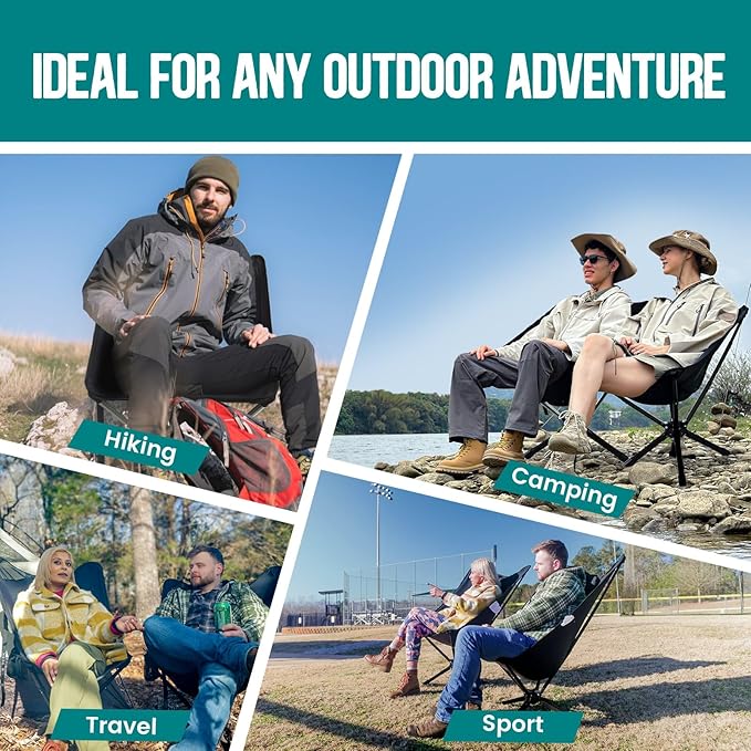 Adjustable Portable Camping Chair RiseLite Lightweight Compact Folding Chair for Adults, Collapsible Camp Chairs That Folds Up Small, Easy Carry for Travel, Outdoor, Sports, Backpacking, Hiking