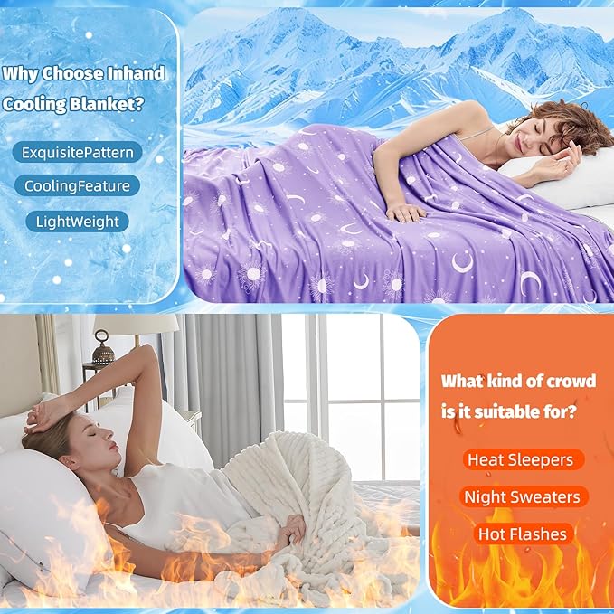 inhand Cooling Throw Blanket (50"x60") - Cooled Blankets for Hot Sleepers Lightweight Breathable Summer Blanket for Sleeping Night Sweats to Keep Cool in The Heat -Fantasy Purple